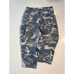 Vintage Interstate Blue Camo Cargo Pants Baggy Y2K Made in USA Distressed